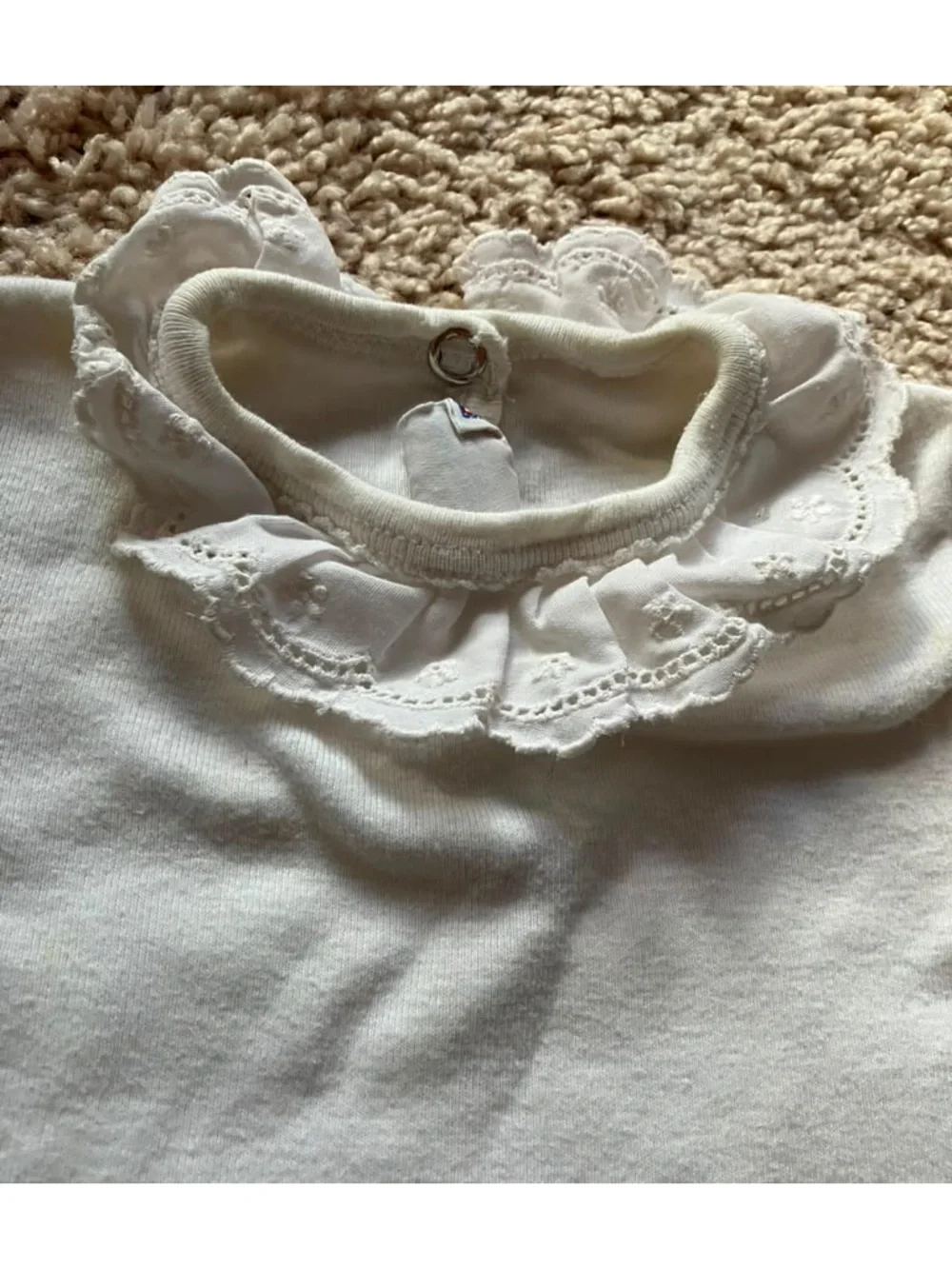 Petit Bateau Vintage 80s White Baby One-Piece with Lace Collar